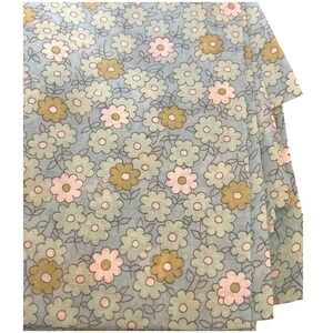 Vintage 70s Daisy Floral Semi Sheer Fabric Blue Pink Cottagecore Continuous